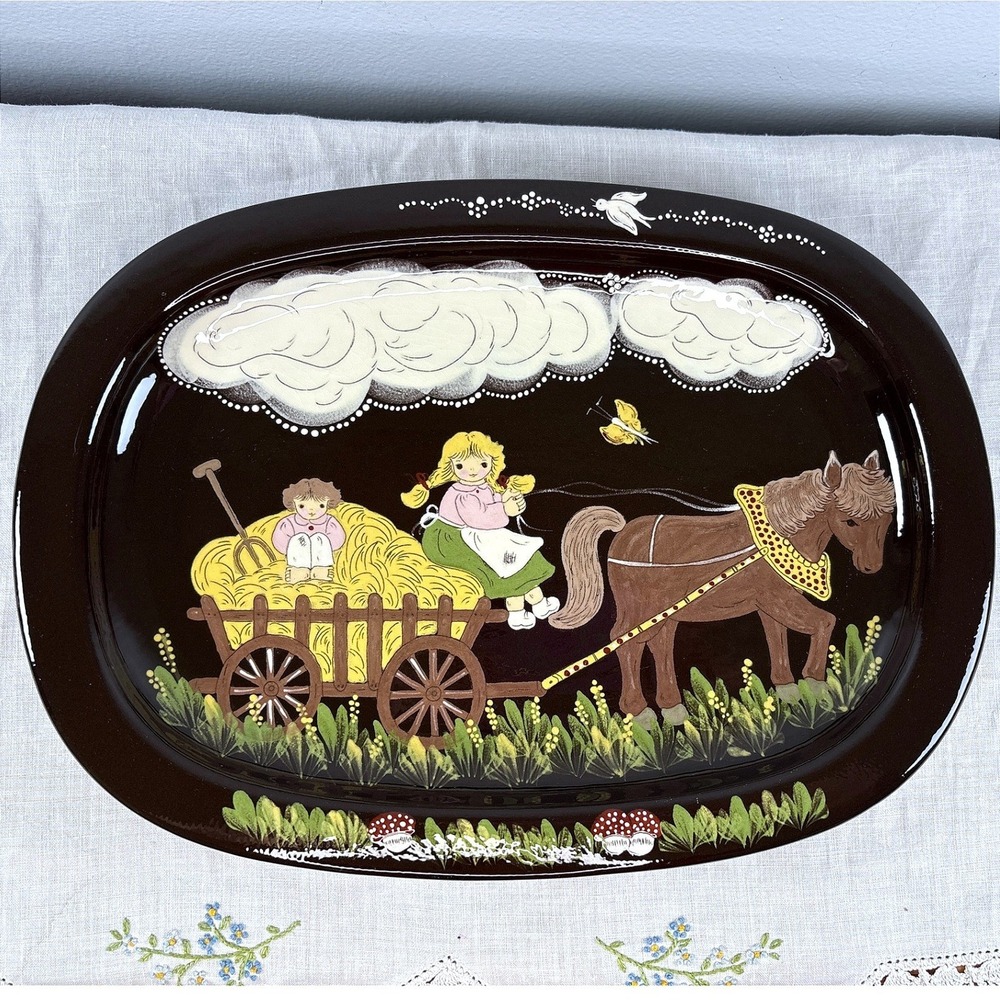 Burkart Handarbeit St Moritz  Swiss Folk Art Hand Painted Platter/Wall Hanging